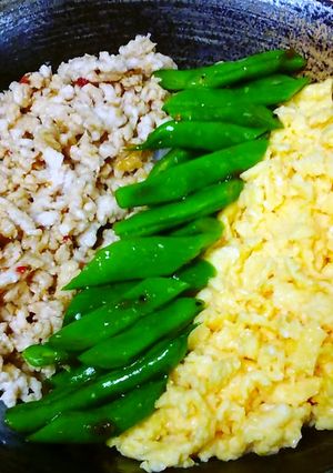 ドレッシングで甘くない鶏そぼろの三色丼-レシピのメイン写真