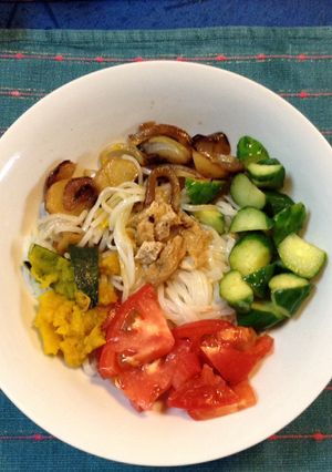 甘辛油揚げ野菜具沢山冷製うどん大皿-レシピのメイン写真
