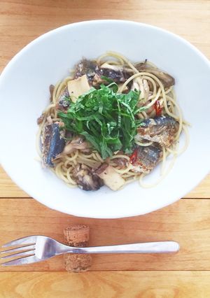 肝！秋刀魚ときのこのペペロンチーノ☆☆-レシピのメイン写真