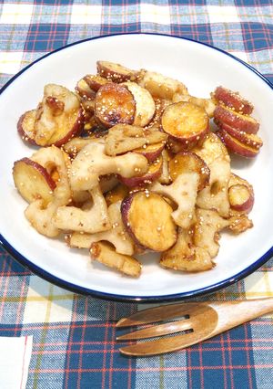 キヌアを使ったさつまいもレンコン甘酢炒め-レシピのメイン写真