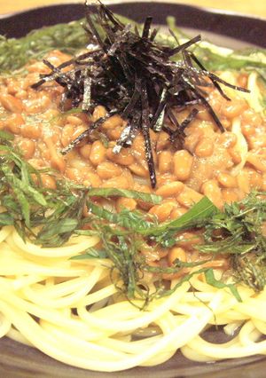 味付け簡単！納豆となめ茸のトロトロパスタ-レシピのメイン写真