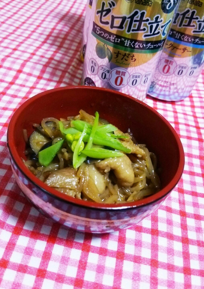 白滝と茄子、鶏皮のガリ炒め煮-レシピのメイン写真