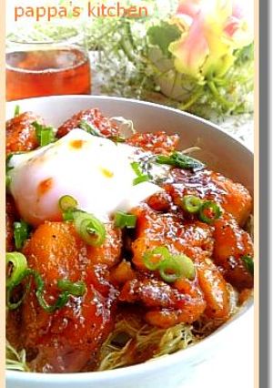 照り鶏キャベ盛温玉のっけ丼-レシピのメイン写真