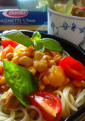 豚肉とミックスビーンズのトマトパスタ-レシピのメイン写真
