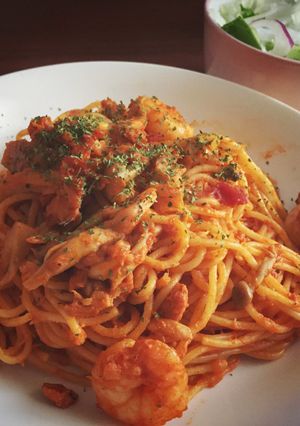 海老ときのことツナのトマトパスタ-レシピのメイン写真