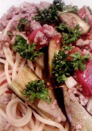 ナスとトマトとひき肉の夏のパスタ-レシピのメイン写真