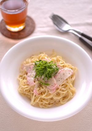 カマボコとネギのクリーミーパスタ風焼そば-レシピのメイン写真