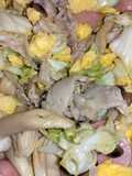 豚肉キャベツしめじのふわふわ卵味噌炒め