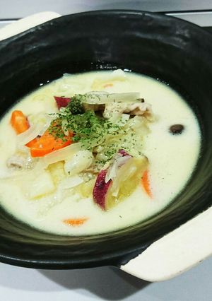 豆乳スープ 豚のしゃぶしゃぶ肉と野菜たち-レシピのメイン写真