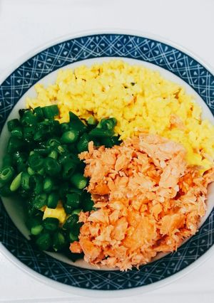 保育園の給食、三色丼！！-レシピのメイン写真