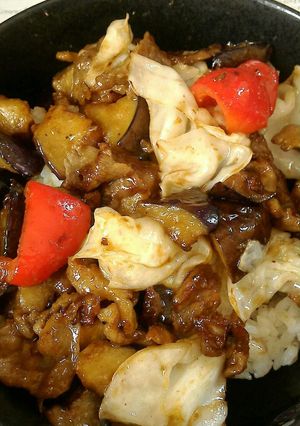 簡単豚肉と野菜の味噌炒め丼-レシピのメイン写真