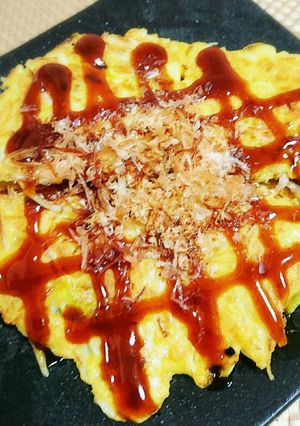 モヤシでゆる糖質オフ！カレー味お好み焼き-レシピのメイン写真