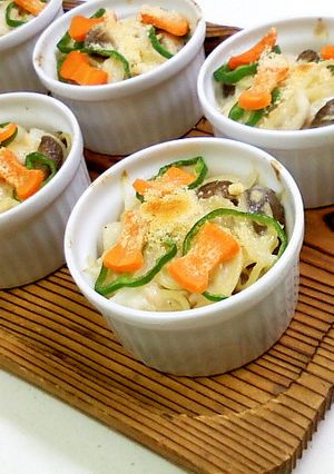 ツナときのこのクリームパスタ　カップ焼き-レシピのメイン写真