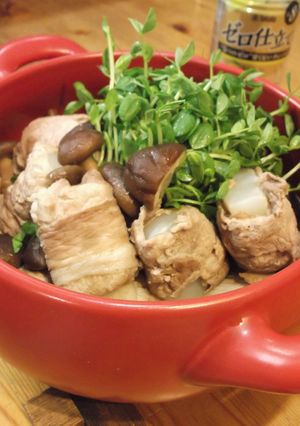肉巻きこんにゃくと豆苗のレモンめんつゆ鍋-レシピのメイン写真