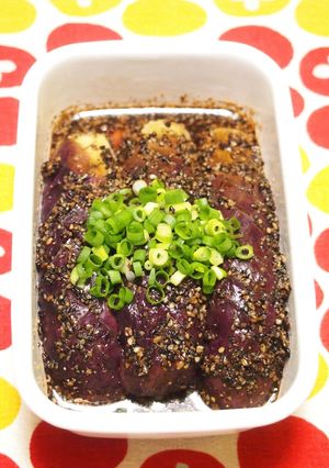 レンジで簡単　焼きなすのにんにく胡麻ダレ-レシピのメイン写真