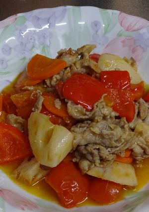 パプリカと蓮根と豚肉のトマト煮-レシピのメイン写真