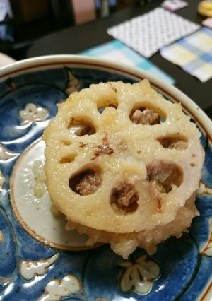 レンコンのはさみ揚げ～玉ねぎソースがけ～-レシピのメイン写真