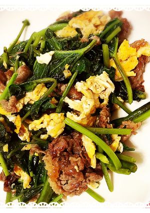 旨っ!空芯菜と牛肉の炒め物-レシピのメイン写真