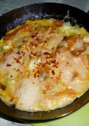 鉄パンで鮭＋白ネギのオープン･オムレツ-レシピのメイン写真