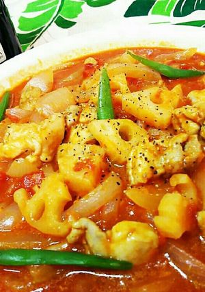 鶏肉と玉ねぎとレンコンのトマト煮込み-レシピのメイン写真