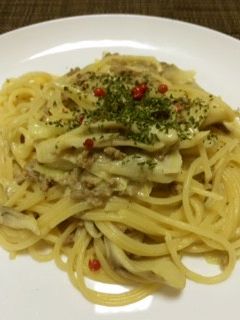 挽肉と白ネギのカレー風味クリームパスタ-レシピのメイン写真