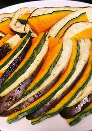 かぼちゃとなすの重ね蒸し(レンジで)-レシピのメイン写真
