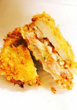鶏肉でレンコンのはさみ揚げ。-レシピのメイン写真