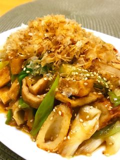 ねぎたっぷり♡ちくわと油揚げの甘辛炒め-レシピのメイン写真