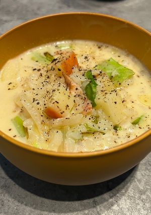 時短りんごとキャベツのクリームリゾット風雑炊-レシピのメイン写真