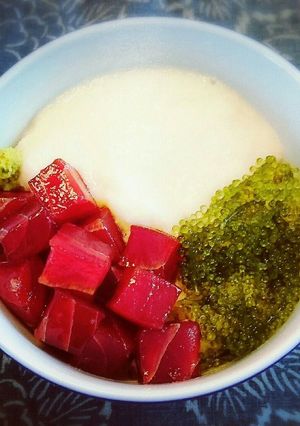 海ブドウと漬けマグロの山かけ三色丼☆-レシピのメイン写真