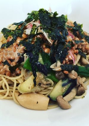 ミョウガとキノコとナスの納豆パスタ-レシピのメイン写真