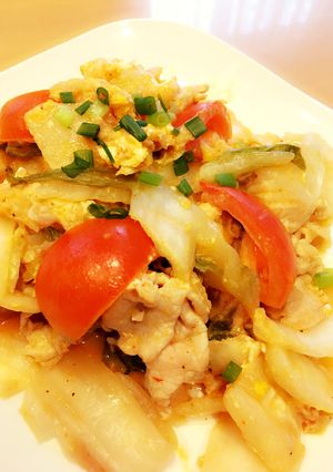 今日の晩ごはん/トマト入り豚キムチ♪-レシピのメイン写真