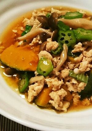 かぼちゃの煮物＊鶏しめじオクラあんかけ-レシピのメイン写真