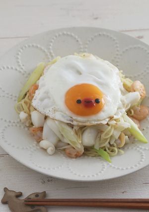 ひよこデコのガーリックシーフード塩焼そば-レシピのメイン写真