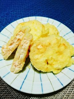れんこん◎明太クリームチーズ◎天ぷら-レシピのメイン写真