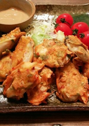 簡単おつまみ。キムチ入り牡蠣のピカタ。-レシピのメイン写真
