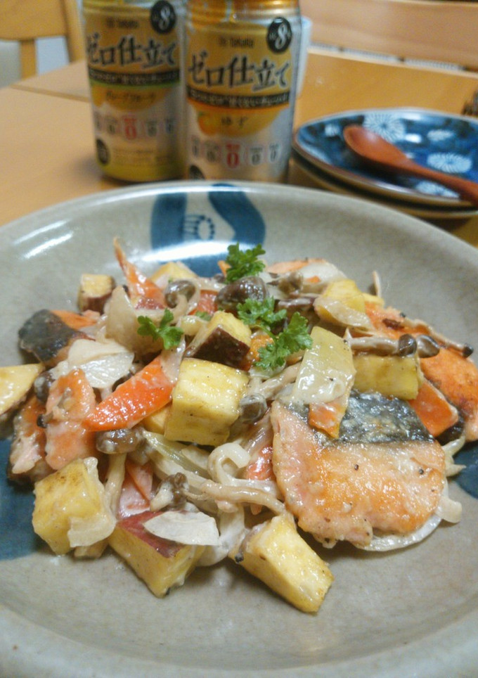 鮭ときのこと薩摩芋のマヨわさ和え。-レシピのメイン写真