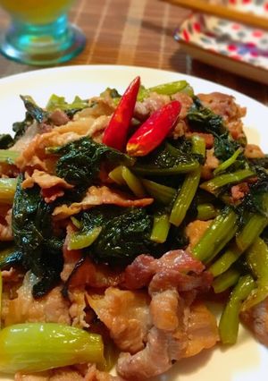 酒&ご飯泥棒！野沢菜と豚コマの油炒め♡-レシピのメイン写真