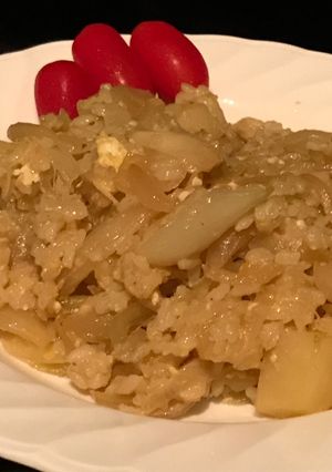 野菜炒め 卵とじ御飯のミニトマト添え-レシピのメイン写真
