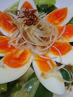 コンビニ食材☆ゆで卵と長葱の簡単おつまみ-レシピのメイン写真