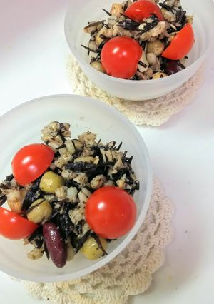 ＊押し麦とお豆のひじきサラダ＊-レシピのメイン写真