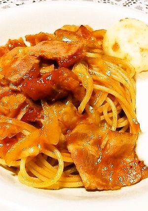 キャベツとベーコンのトマトパスタ　卵入り-レシピのメイン写真