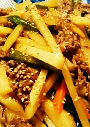 細切りじゃが芋と牛肉のゆず胡椒炒め-レシピのメイン写真