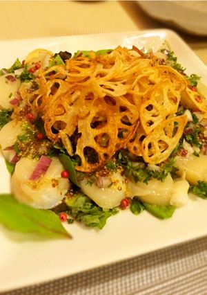 カリカリレンコンとホタテのカルパッチョ-レシピのメイン写真