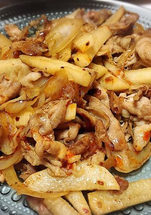 あごだしツユで簡単！豚肉と長芋の和風炒め-レシピのメイン写真