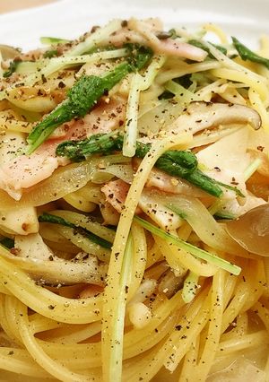 たっぷりキノコと水菜のバター醤油パスタ-レシピのメイン写真