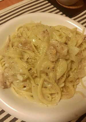 ★豚肉とツナ★オニオンクリームパスタ-レシピのメイン写真