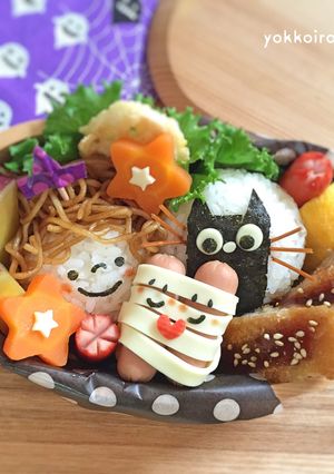 ハロウィン☆ミイラ♡黒猫☆遠足♫キャラ弁-レシピのメイン写真