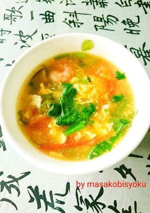 パクチー(香菜)入りトマト卵の中華スープ-レシピのメイン写真