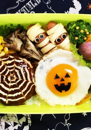 秋のロコモコ弁当☆ハロウィンキャラ弁-レシピのメイン写真